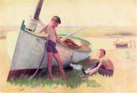 Thomas Pollock Anschutz - Two Boys by a Boat Near Cape May
